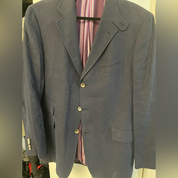 Men’s Navy ETRO Linen Blazer - Picture 1 of 4